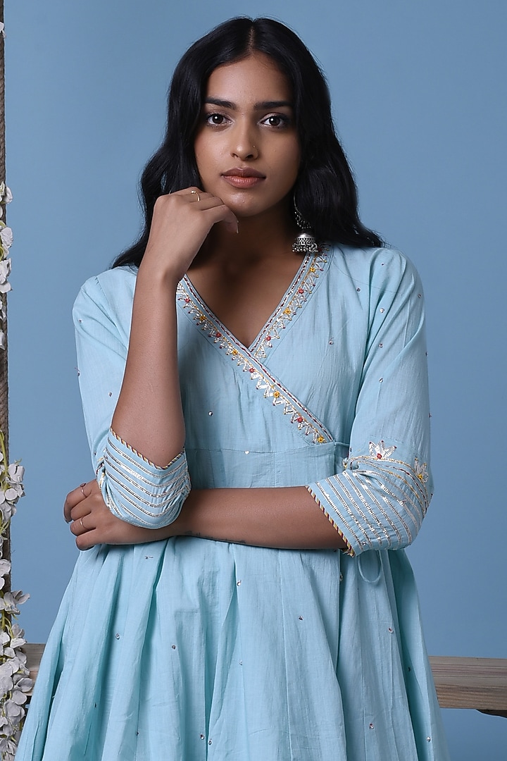 Light Blue Gota Embroidered Kurta Set by Barahmasi at Pernia's Pop Up Shop