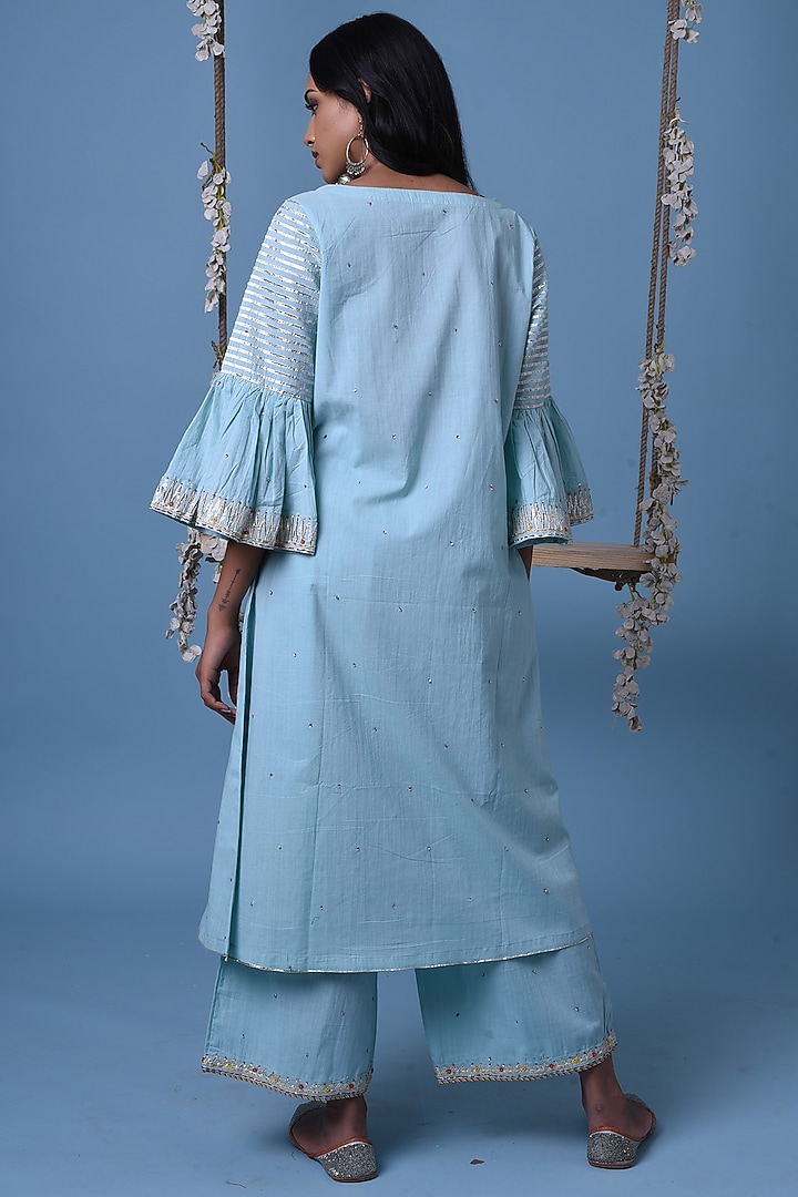 Light Blue Bead Embroidered Kurta Set by Barahmasi at Pernia's Pop Up Shop
