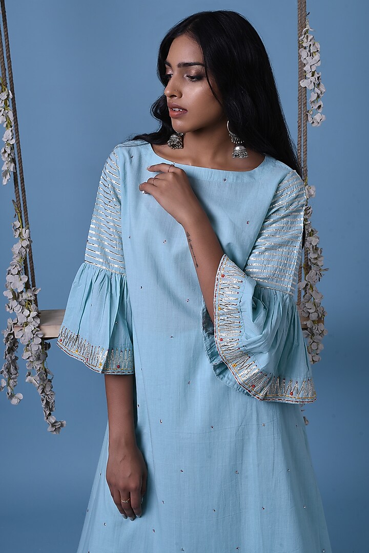 Light Blue Bead Embroidered Kurta Set by Barahmasi at Pernia's Pop Up Shop
