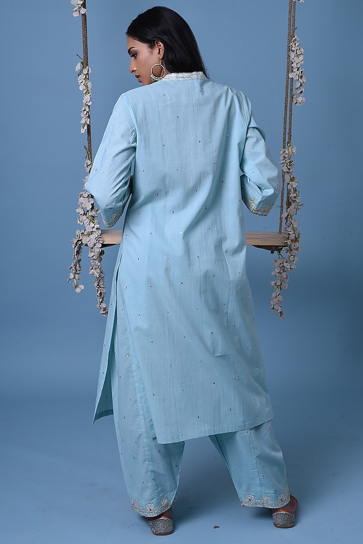 Light Blue Cotton Kurta Set by Barahmasi at Pernia's Pop Up Shop