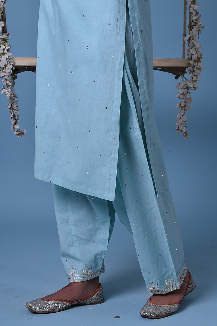 Light Blue Cotton Kurta Set by Barahmasi at Pernia's Pop Up Shop