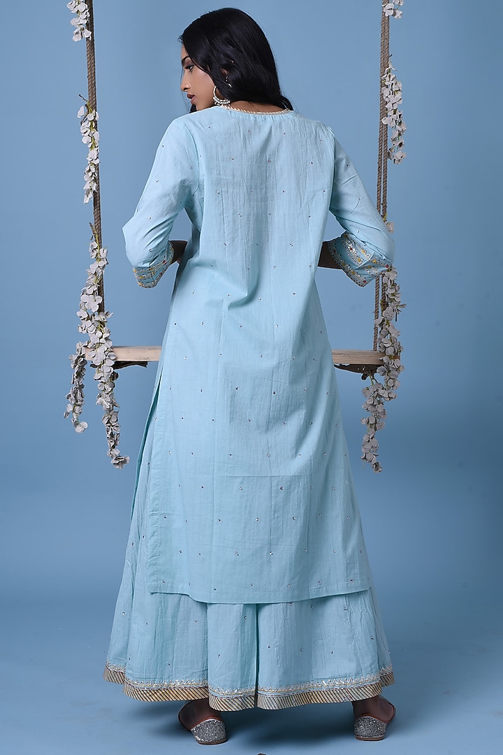 Light Blue Hand Embroidered Kurta Set by Barahmasi at Pernia's Pop Up Shop