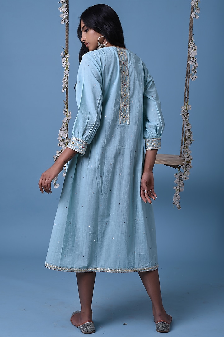 Light Blue Cotton Embroidered Tunic Kurta by Barahmasi at Pernia's Pop Up Shop