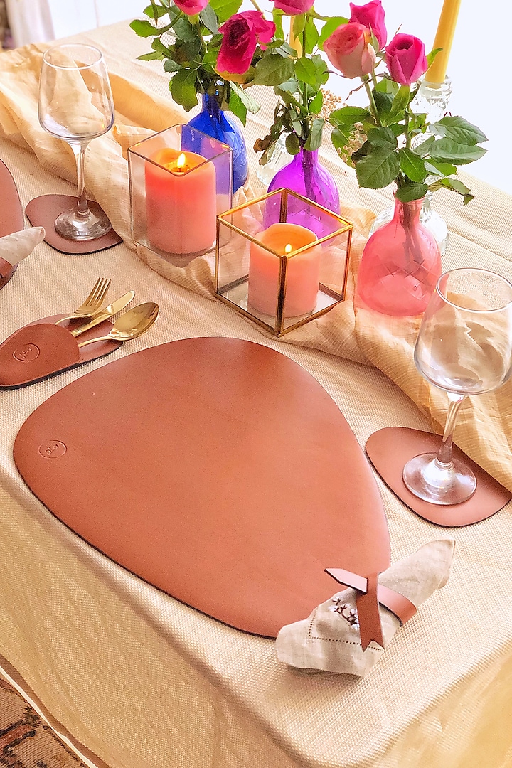 Burnt Orange & Black Reversible Faux Leather Dining Set by Bombay Artisan Co. at Pernia's Pop Up Shop