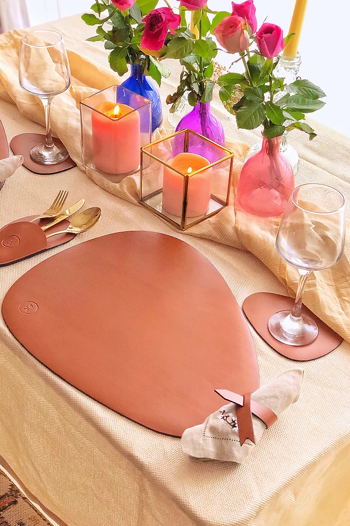 Burnt Orange & Blue Reversible Faux Leather Dining Set by Bombay Artisan Co. at Pernia's Pop Up Shop