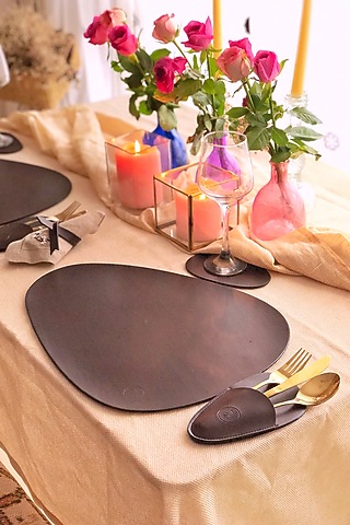 Brown & Gold Reversible Faux Leather Dining Set by Bombay Artisan Co.