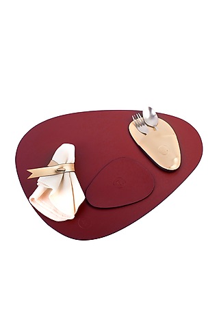 Maroon & Gold Reversible Faux Leather Dining Set by Bombay Artisan Co.