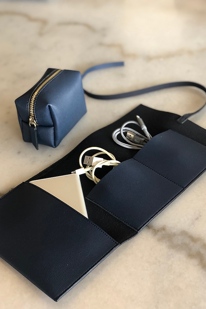 Blue Faux Leather Roll-up Organizer With Pouch by Bombay Artisan Co.