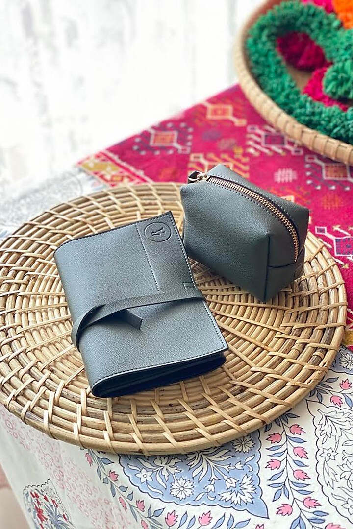 Green Faux Leather Roll-up Organizer With Pouch by Bombay Artisan Co.