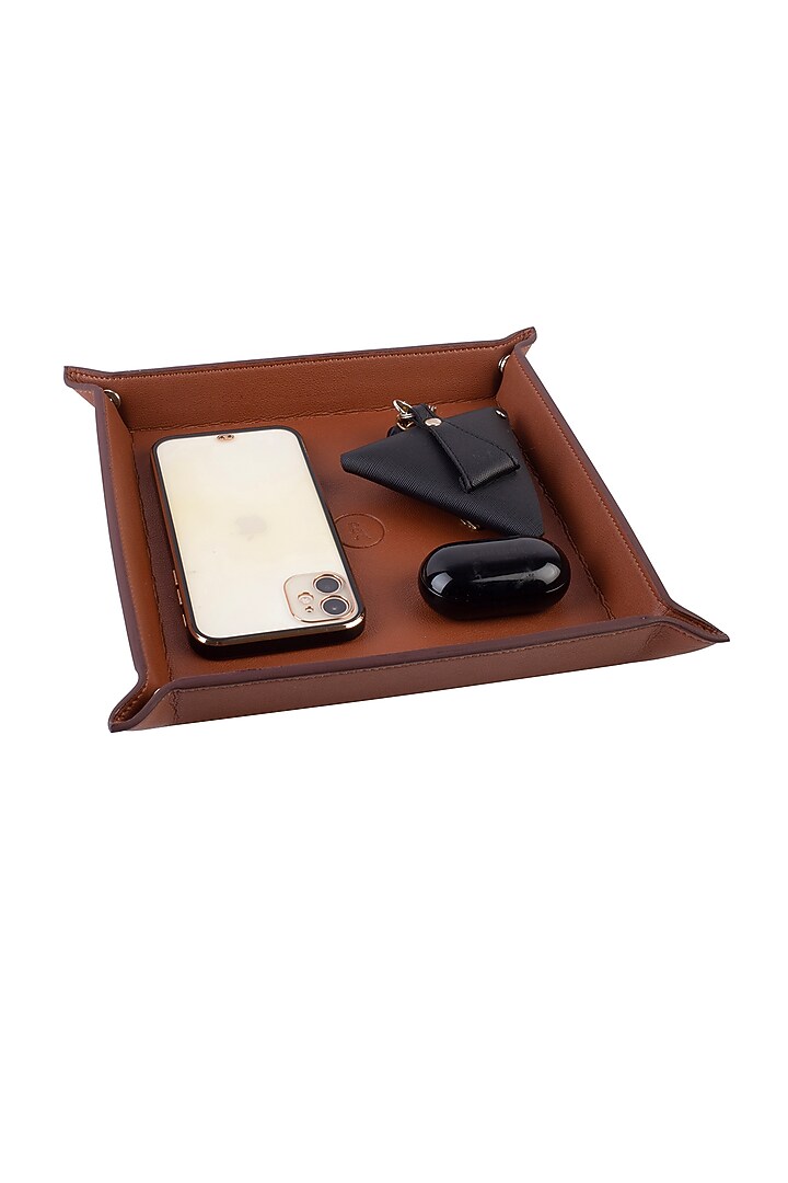Burnt Orange Faux Leather Tray Organizer Set by Bombay Artisan Co. at Pernia's Pop Up Shop