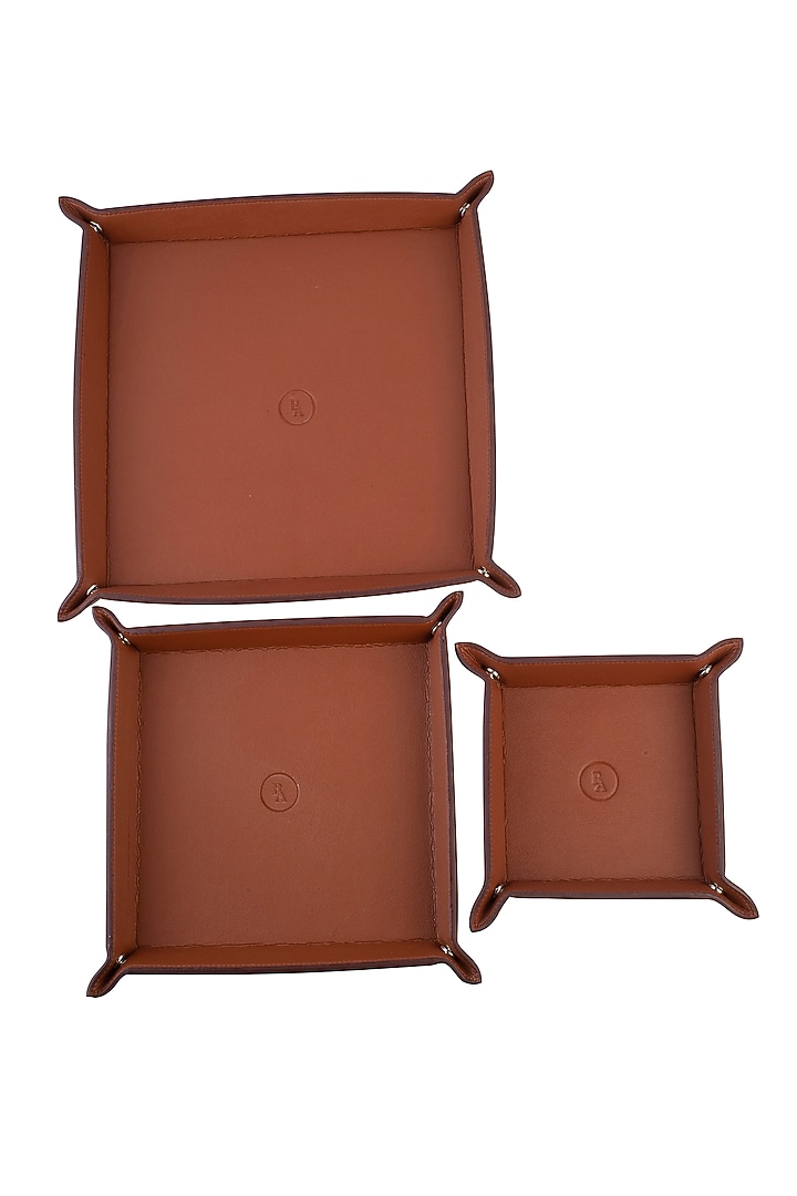 Burnt Orange Faux Leather Tray Organizer Set by Bombay Artisan Co. at Pernia's Pop Up Shop