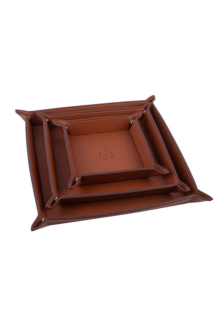 Burnt Orange Faux Leather Tray Organizer Set by Bombay Artisan Co. at Pernia's Pop Up Shop