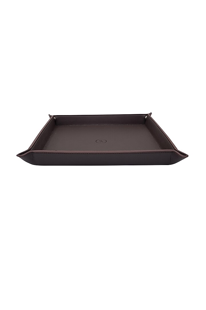 Brown Faux Leather Tray Organizer Set by Bombay Artisan Co. at Pernia's Pop Up Shop