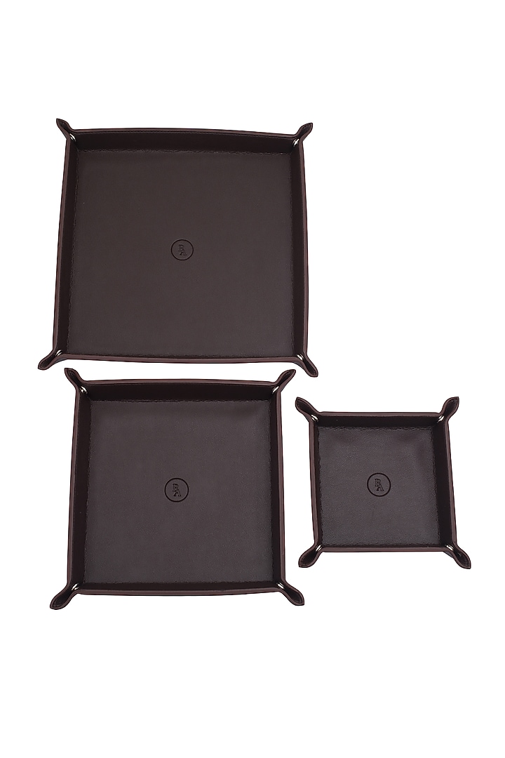 Brown Faux Leather Tray Organizer Set by Bombay Artisan Co. at Pernia's Pop Up Shop
