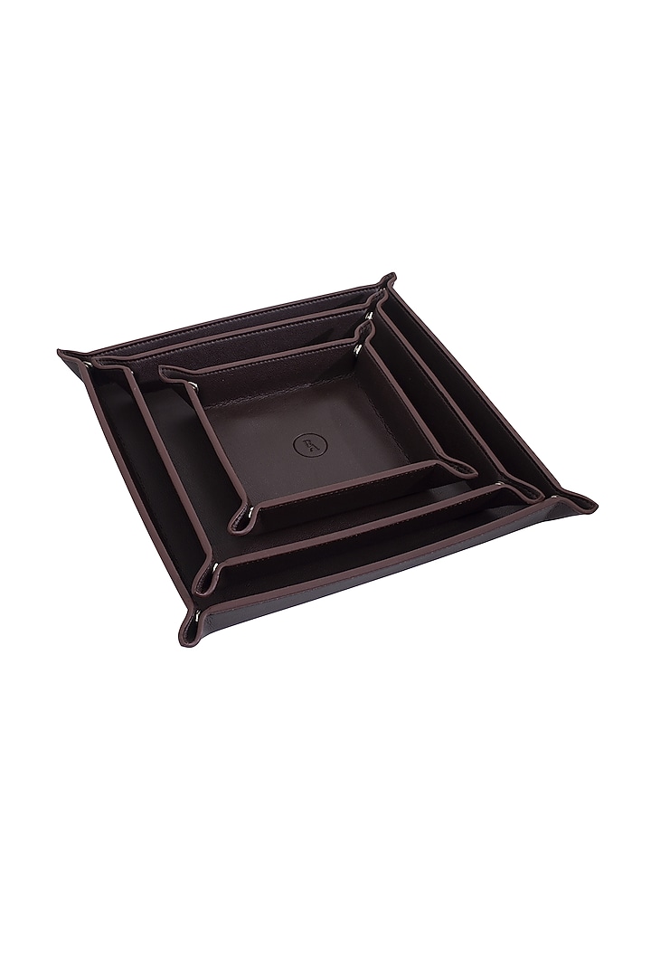 Brown Faux Leather Tray Organizer Set by Bombay Artisan Co. at Pernia's Pop Up Shop