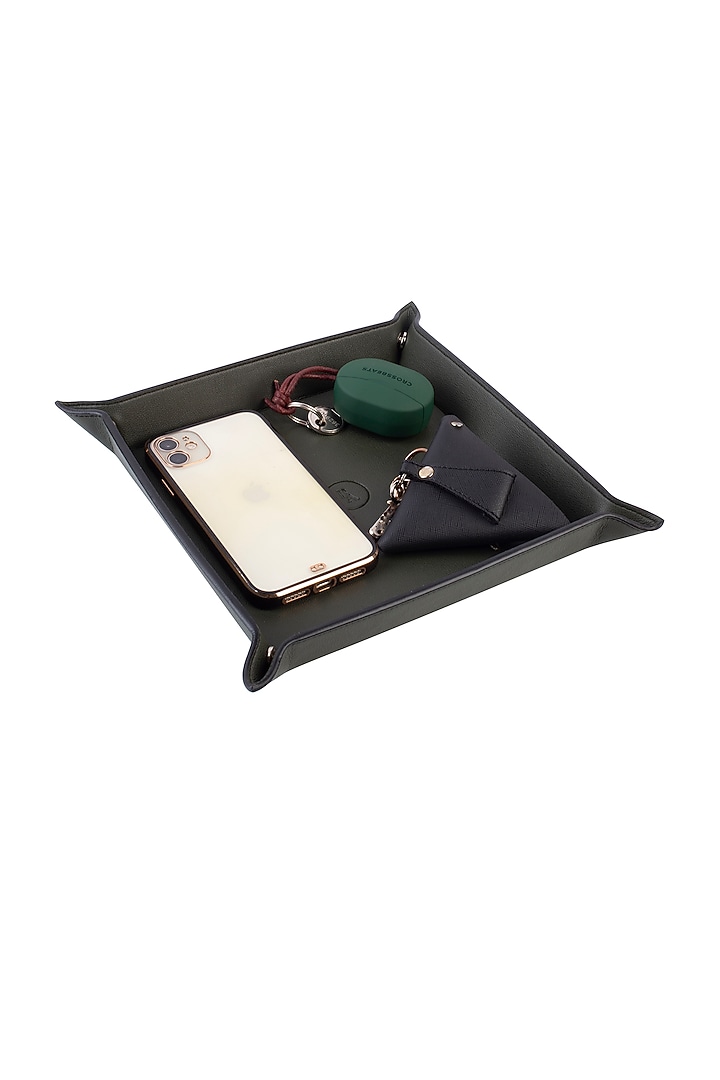 Green Faux Leather Tray Organizer Set by Bombay Artisan Co. at Pernia's Pop Up Shop