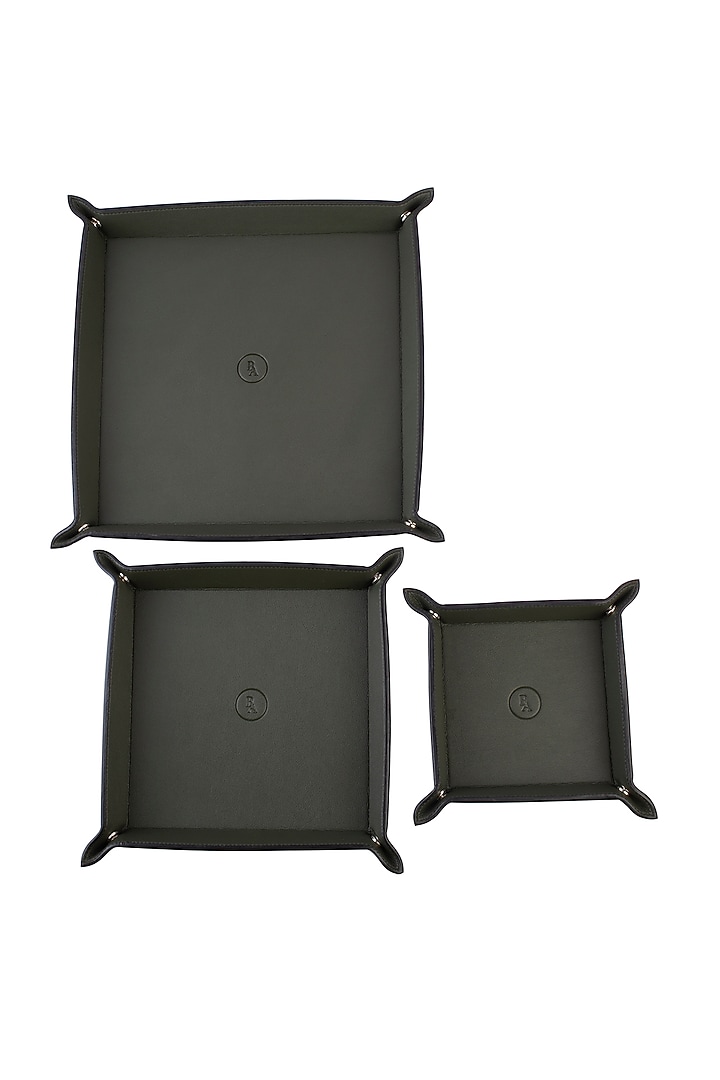 Green Faux Leather Tray Organizer Set by Bombay Artisan Co. at Pernia's Pop Up Shop