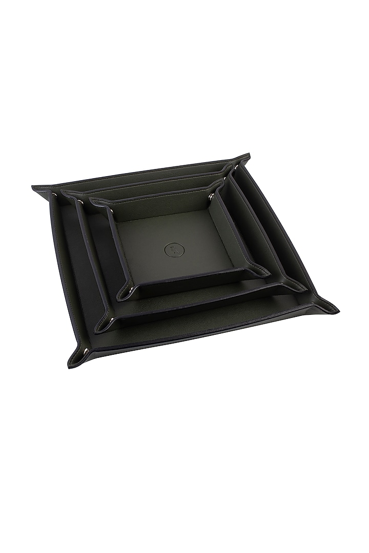 Green Faux Leather Tray Organizer Set by Bombay Artisan Co. at Pernia's Pop Up Shop