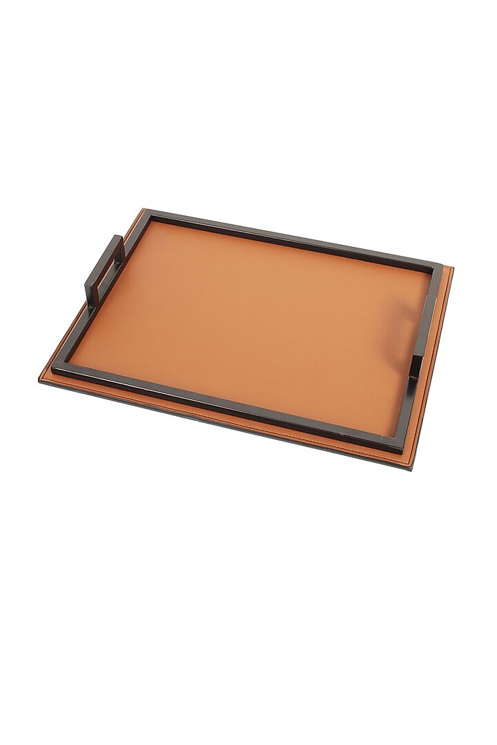Burnt Orange Faux Leather Serving Tray Set by Bombay Artisan Co. at Pernia's Pop Up Shop