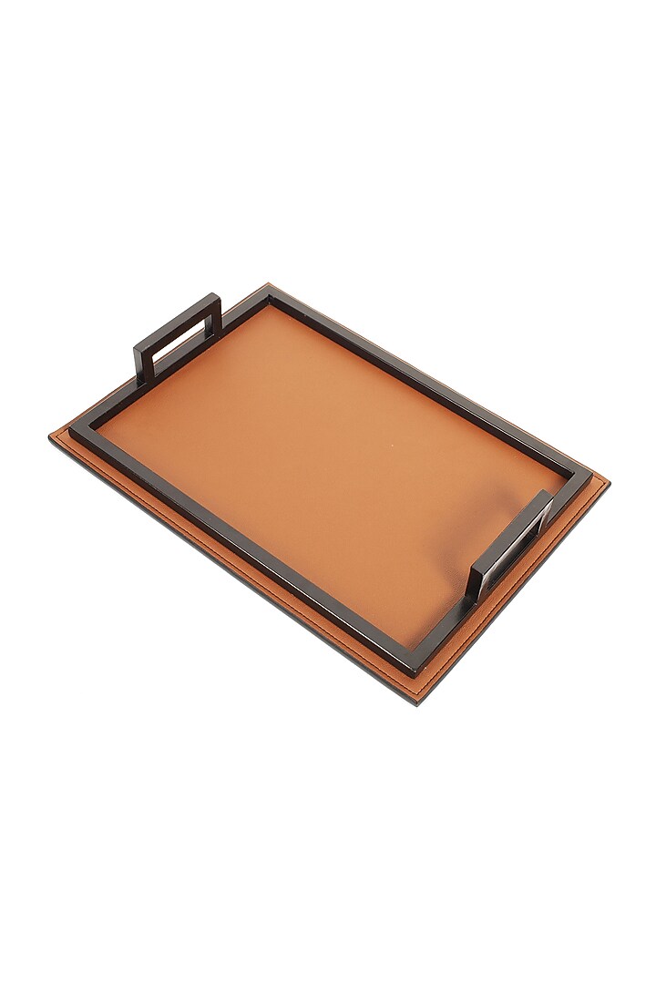 Burnt Orange Faux Leather Serving Tray Set by Bombay Artisan Co. at Pernia's Pop Up Shop