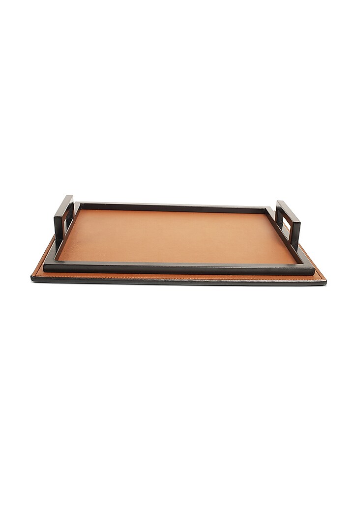 Burnt Orange Faux Leather Serving Tray Set by Bombay Artisan Co. at Pernia's Pop Up Shop