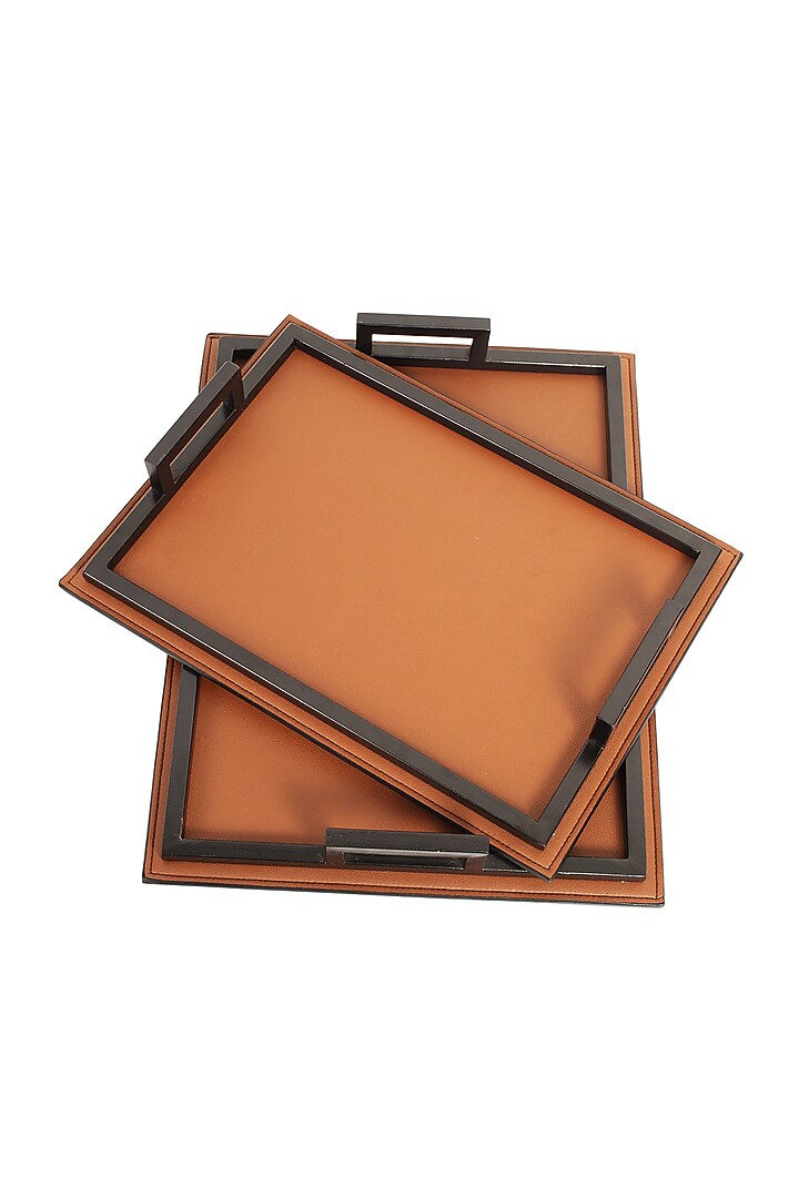 Burnt Orange Faux Leather Serving Tray Set by Bombay Artisan Co. at Pernia's Pop Up Shop