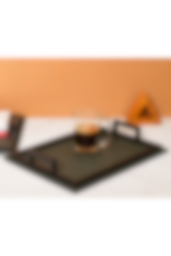 Green Faux Leather Serving Tray Set by Bombay Artisan Co. at Pernia's Pop Up Shop