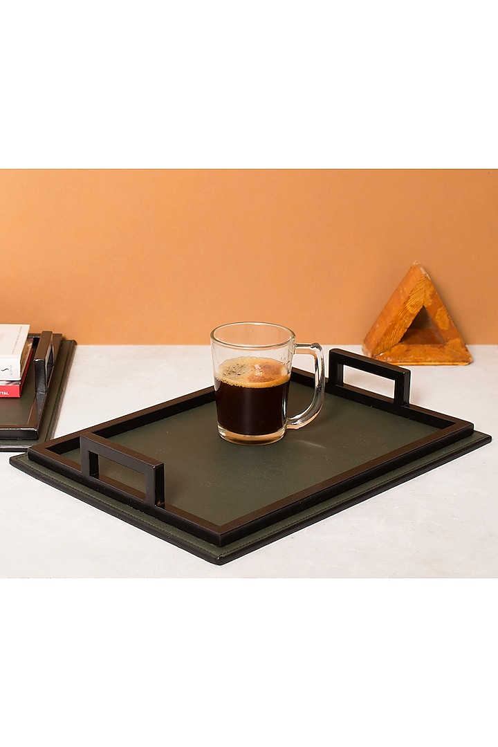 Green Faux Leather Serving Tray Set by Bombay Artisan Co.