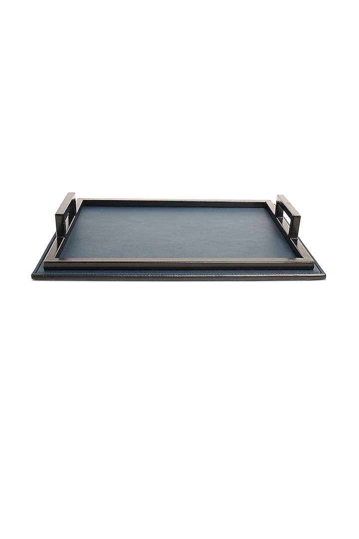 Blue Faux Leather Serving Tray Set by Bombay Artisan Co. at Pernia's Pop Up Shop
