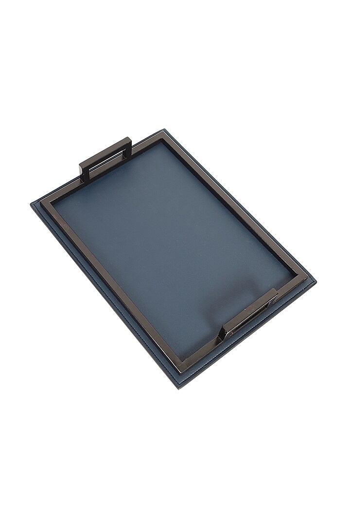 Blue Faux Leather Serving Tray Set by Bombay Artisan Co. at Pernia's Pop Up Shop