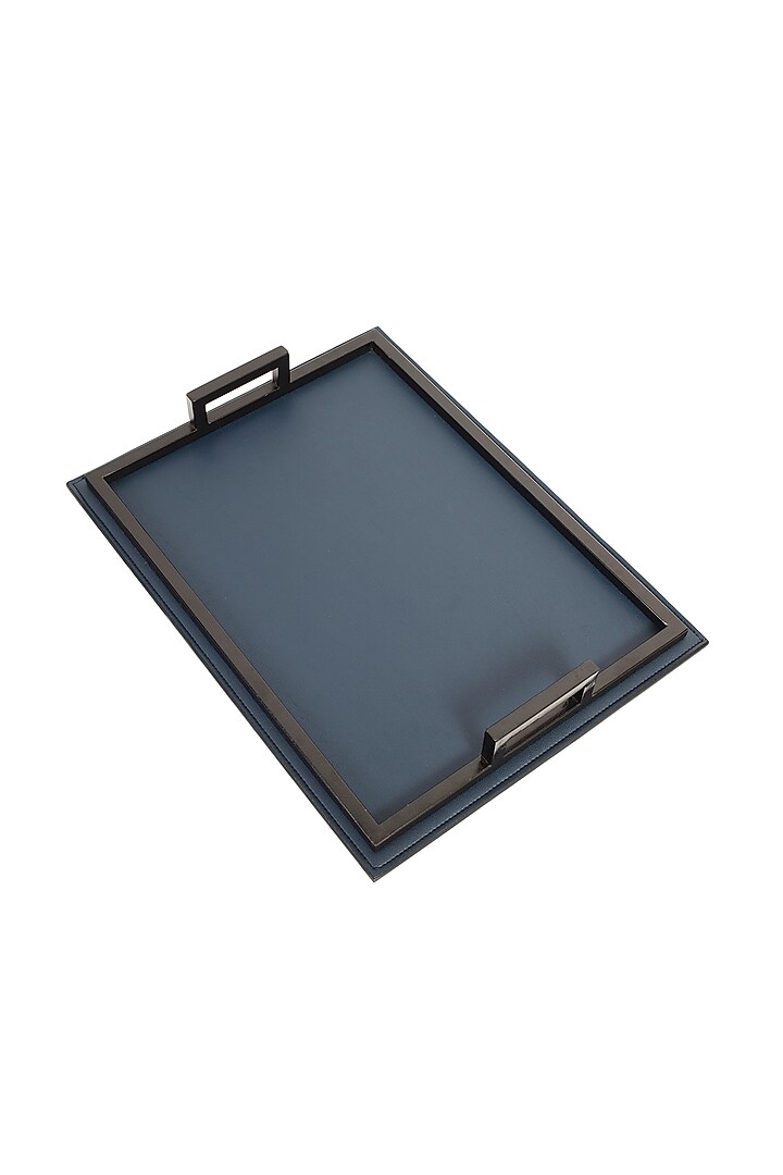 Blue Faux Leather Serving Tray Set by Bombay Artisan Co. at Pernia's Pop Up Shop