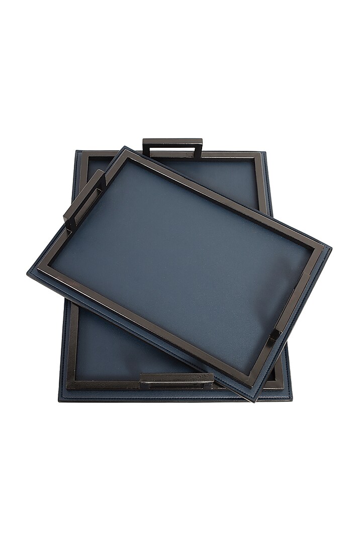 Blue Faux Leather Serving Tray Set by Bombay Artisan Co. at Pernia's Pop Up Shop