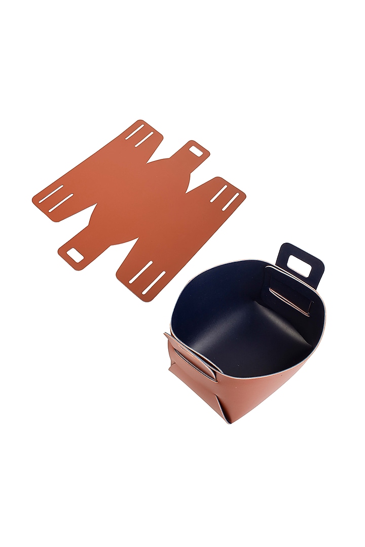 Burnt Orange & Blue Reversible Faux Leather Basket by Bombay Artisan Co. at Pernia's Pop Up Shop