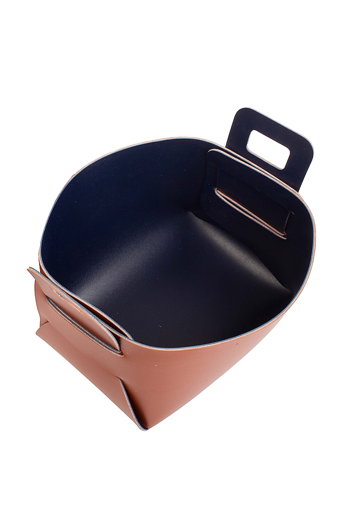 Burnt Orange & Blue Reversible Faux Leather Basket by Bombay Artisan Co. at Pernia's Pop Up Shop