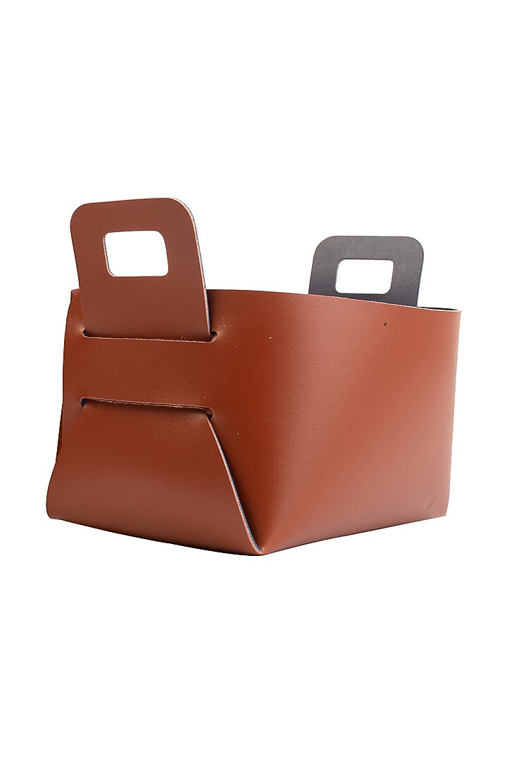 Burnt Orange & Blue Reversible Faux Leather Basket by Bombay Artisan Co. at Pernia's Pop Up Shop