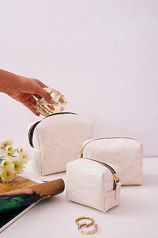 White Faux Leather Pouch Set by Bombay Artisan Co.