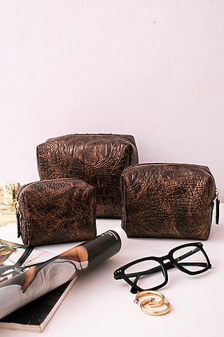 Gold Faux Leather Pouch Set by Bombay Artisan Co.