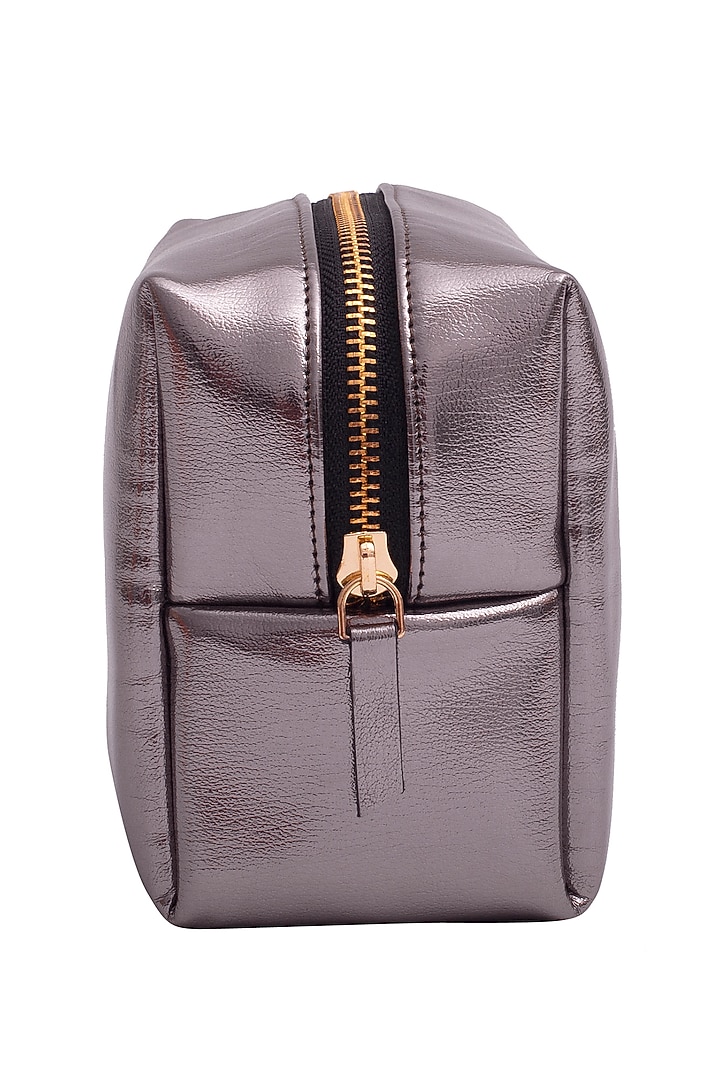 Metallic Grey Faux Leather Pouch Set by Bombay Artisan Co. at Pernia's Pop Up Shop
