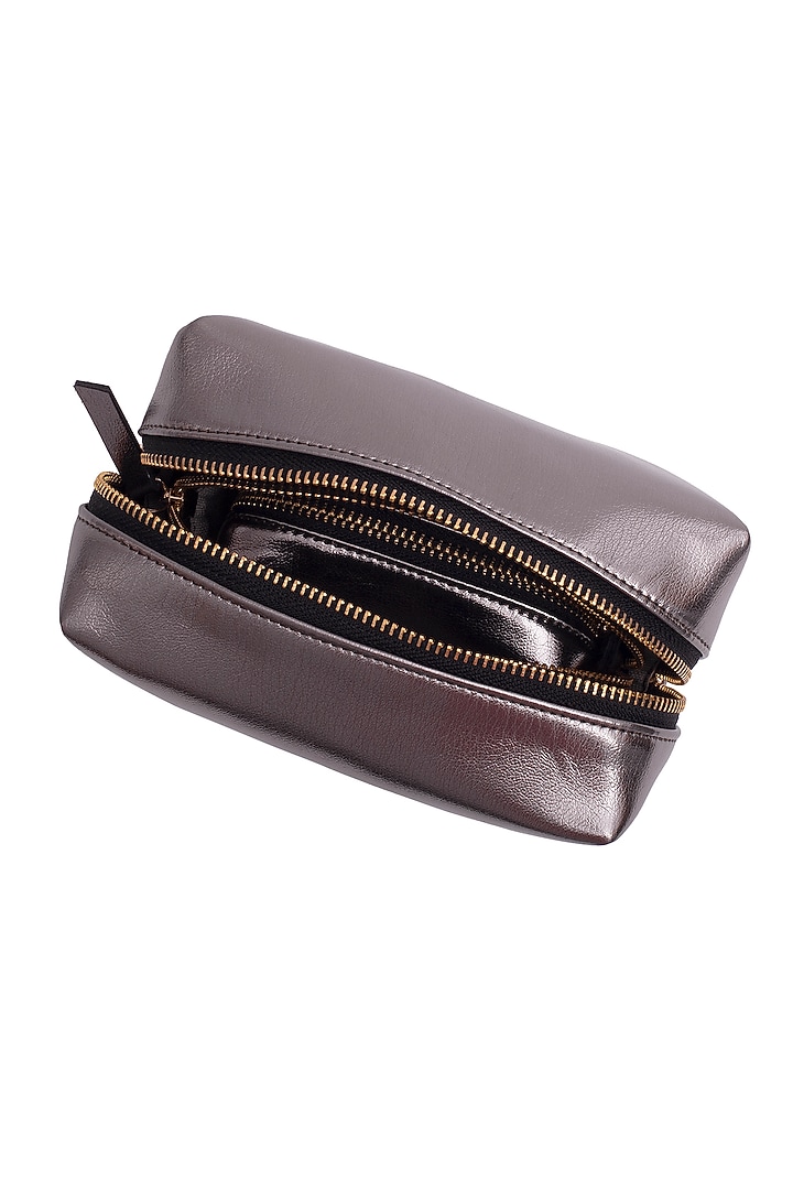 Metallic Grey Faux Leather Pouch Set by Bombay Artisan Co. at Pernia's Pop Up Shop