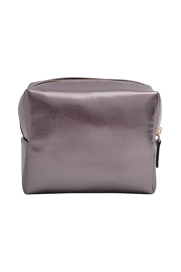Metallic Grey Faux Leather Pouch Set by Bombay Artisan Co. at Pernia's Pop Up Shop