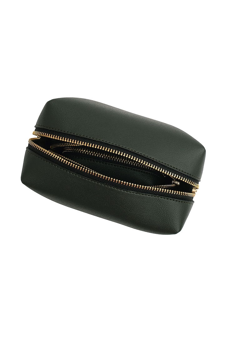Bottle Green Faux Leather Pouch Set by Bombay Artisan Co. at Pernia's Pop Up Shop