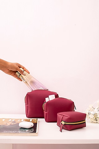 Maroon Faux Leather Pouch Set by Bombay Artisan Co.