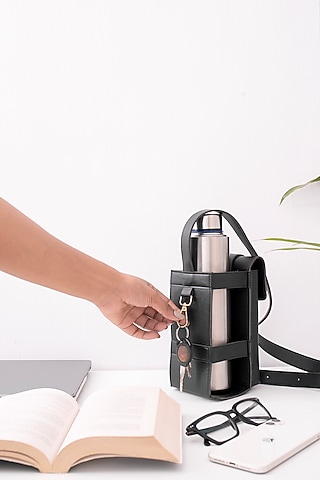 Black Faux Leather Bottle Bag by Bombay Artisan Co.