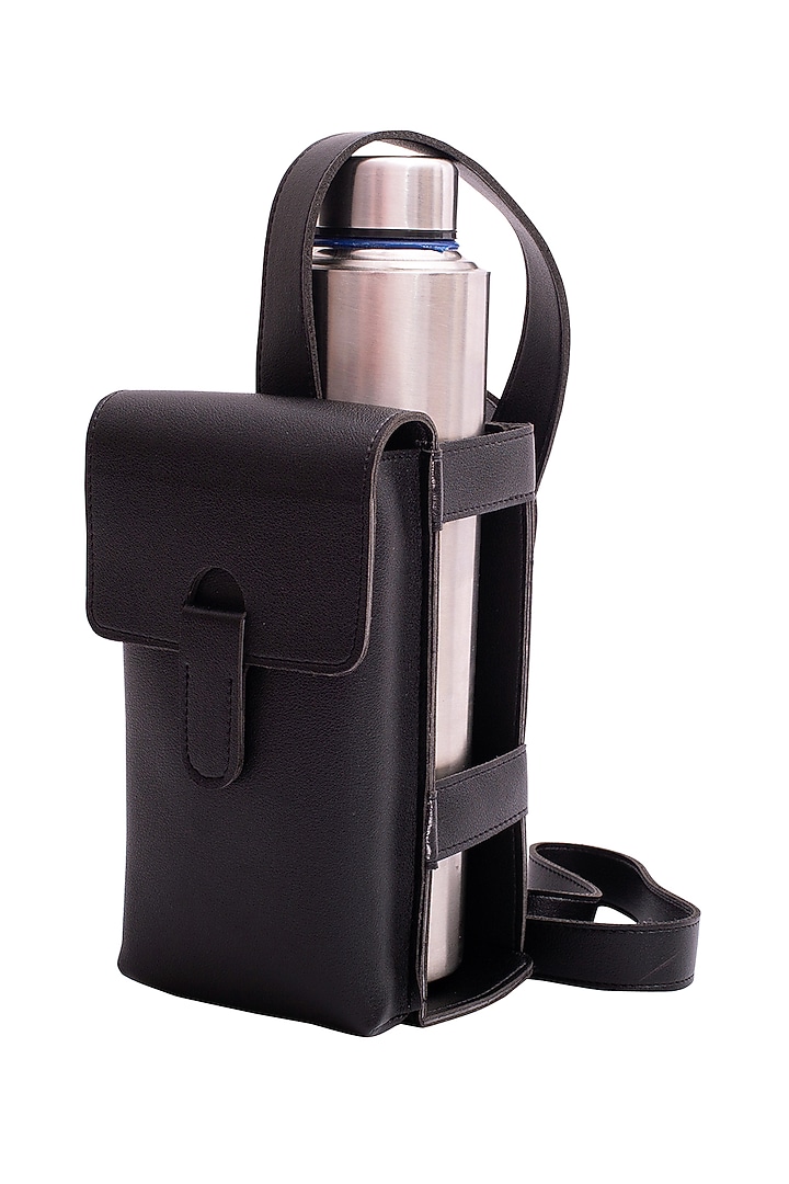 Black Faux Leather Bottle Bag by Bombay Artisan Co. at Pernia's Pop Up Shop