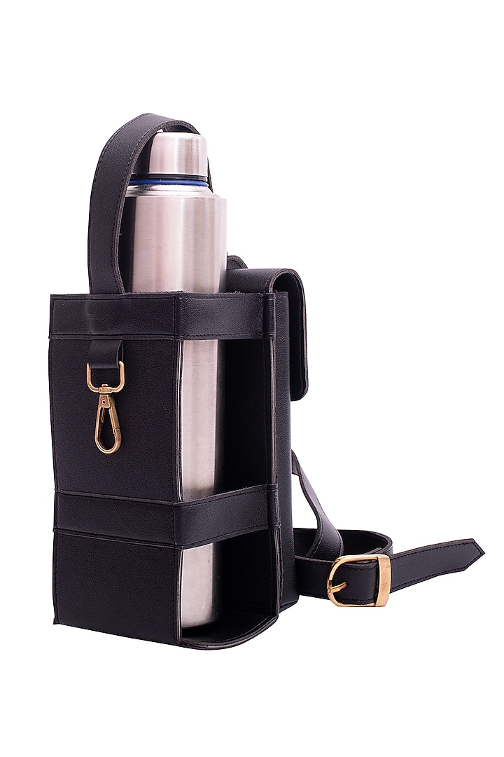 Black Faux Leather Bottle Bag by Bombay Artisan Co. at Pernia's Pop Up Shop
