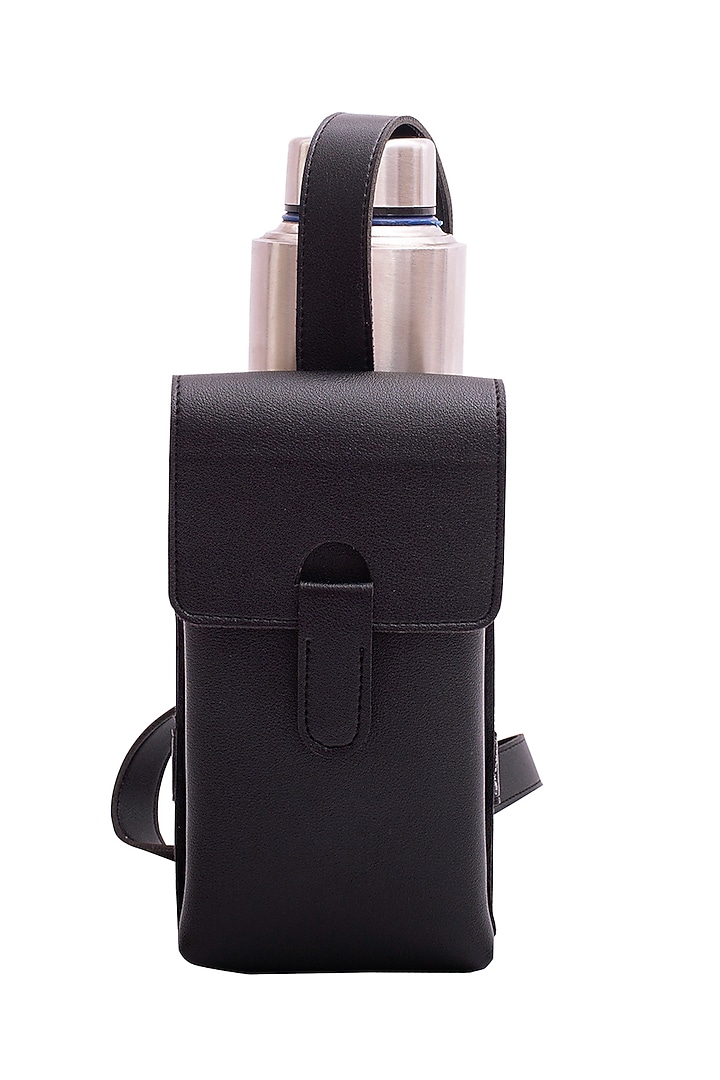 Black Faux Leather Bottle Bag by Bombay Artisan Co. at Pernia's Pop Up Shop