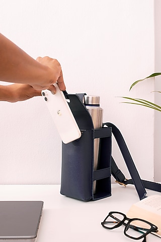 Deep Blue Faux Leather Bottle Bag by Bombay Artisan Co.