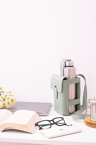 Green Faux Leather Bottle Bag by Bombay Artisan Co.