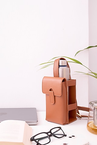 Orange Faux Leather Bottle Bag by Bombay Artisan Co.