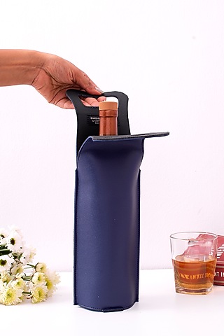 Blue Faux Leather Liquor Tote by Bombay Artisan Co.
